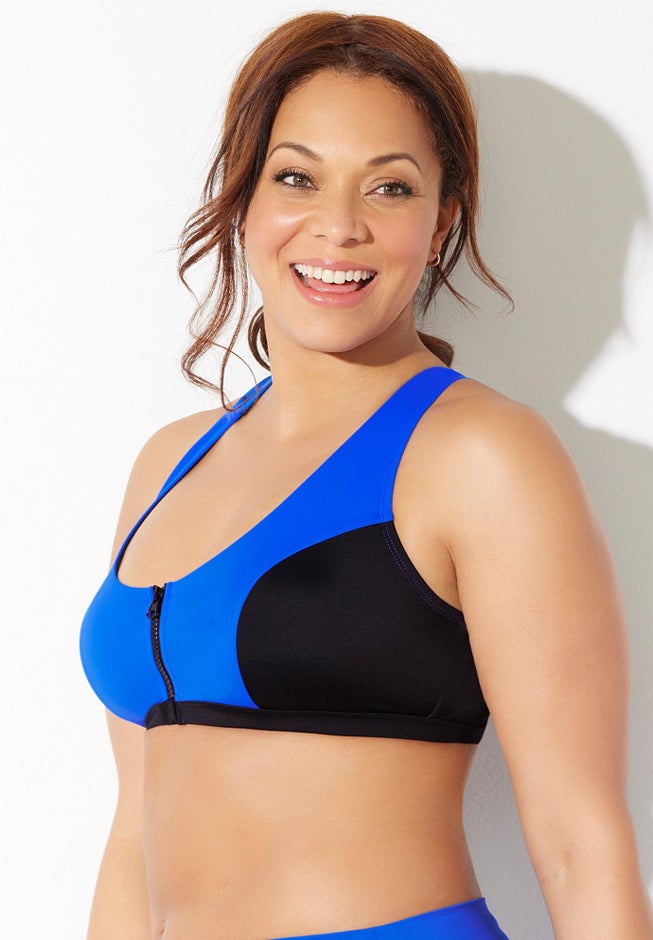 Colorblock Zip Front Bikini Top image number 3