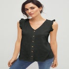 Button-Front Ruffle Sleeve Tank image number null