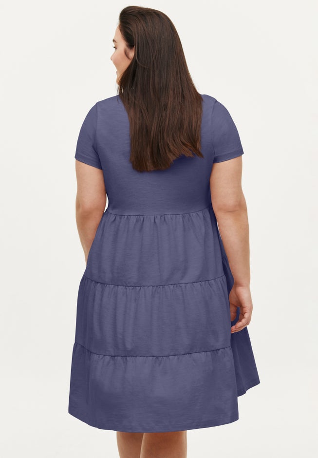 Cotton Spandex Scoop Neck Short Sleeve Tiered A Line Dress image number 1