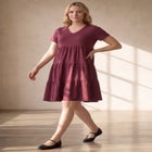 Cotton Spandex V-Neck Short Sleeve Tiered A-Line Dress image number 0