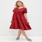 Cotton Spandex V-Neck Short Sleeve Tiered A-Line Dress image number null