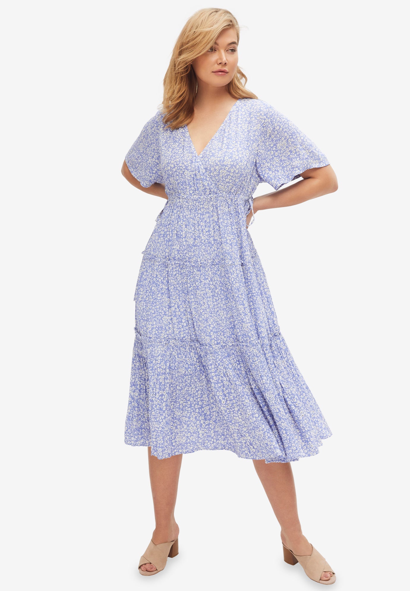 Tiered Midi Dress With Surplice Neckline image number 0
