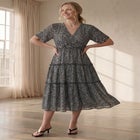 Tiered Midi Dress With Surplice Neckline image number null