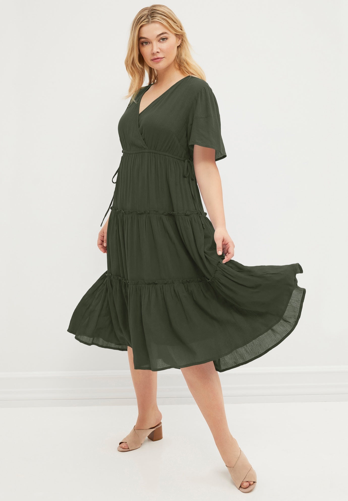 Tiered Midi Dress With Surplice Neckline image number 0