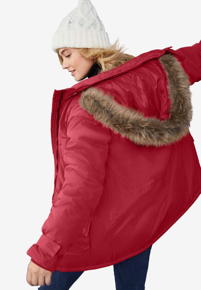 Faux Fur Trim Two-Way Zip-Front Mid-Length Parka image number 1