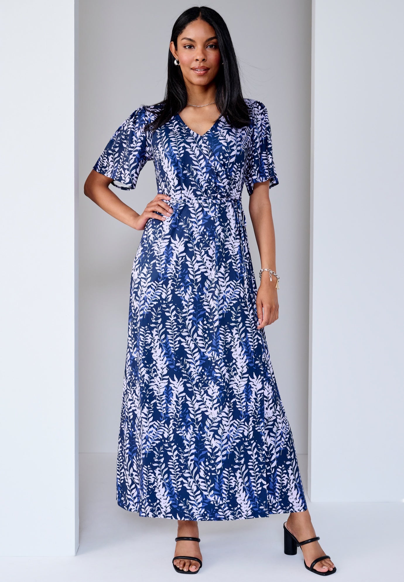 FLUTTER SLEEVE WRAP MAXI DRESS image number 0
