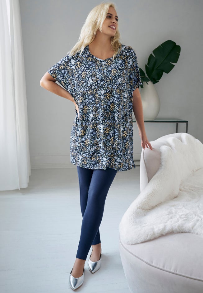 Stretch Knit Scoop Neck Oversized Tunic image number 2