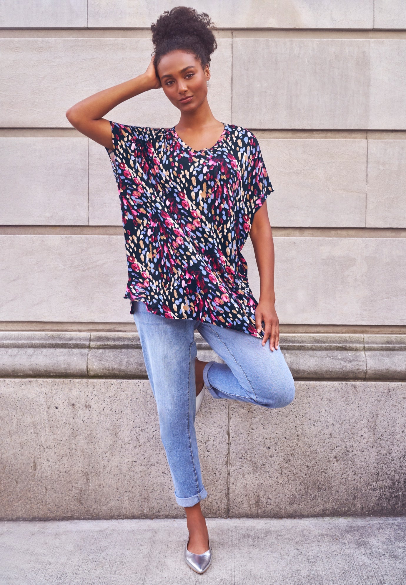 Stretch Knit Scoop Neck Oversized Tunic image number 0