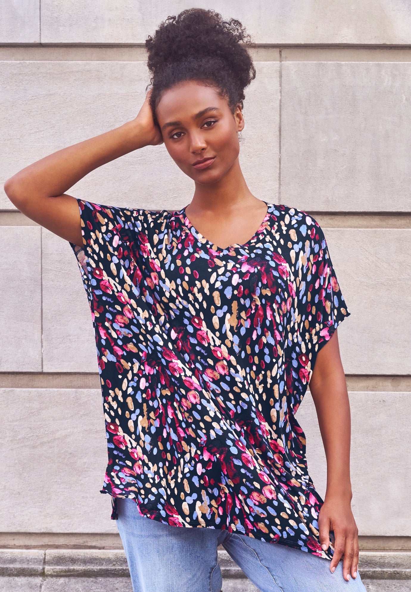 Stretch Jersey Knit V-Neck Oversized Tunic image number 0