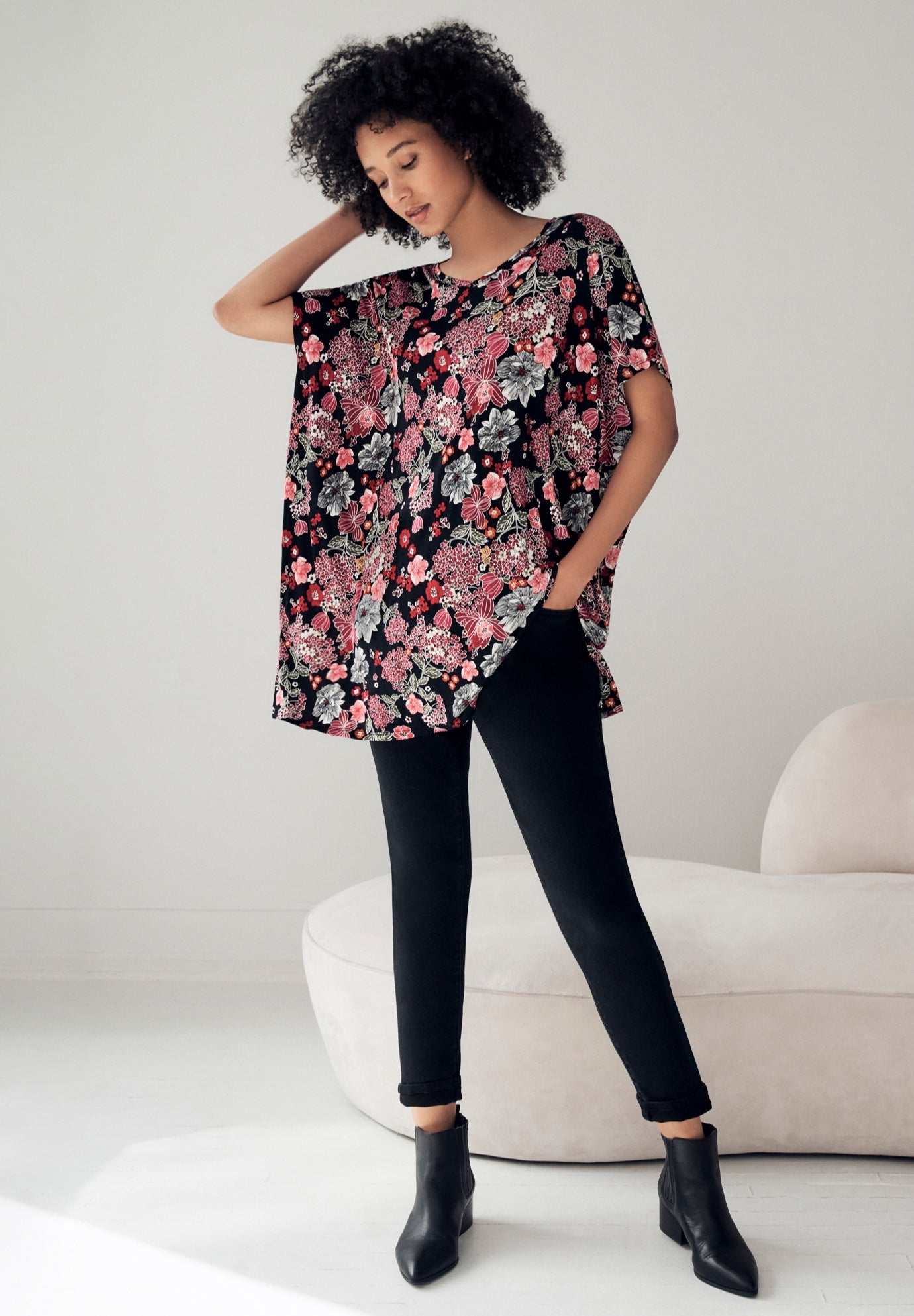 Stretch Knit Scoop Neck Oversized Tunic image number 0