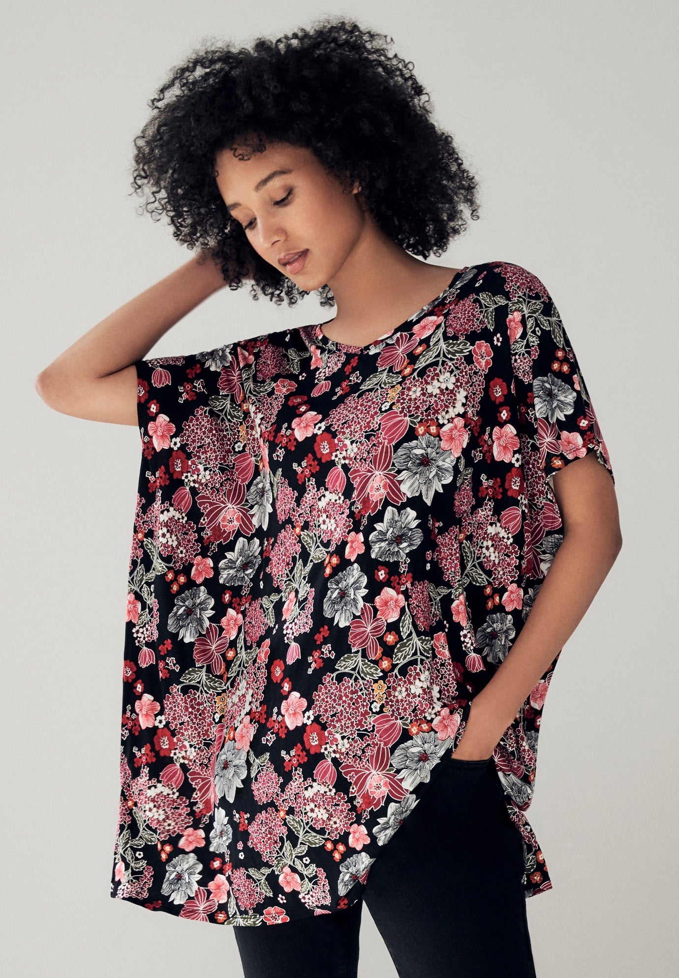 Stretch Knit Scoop Neck Oversized Tunic image number 0