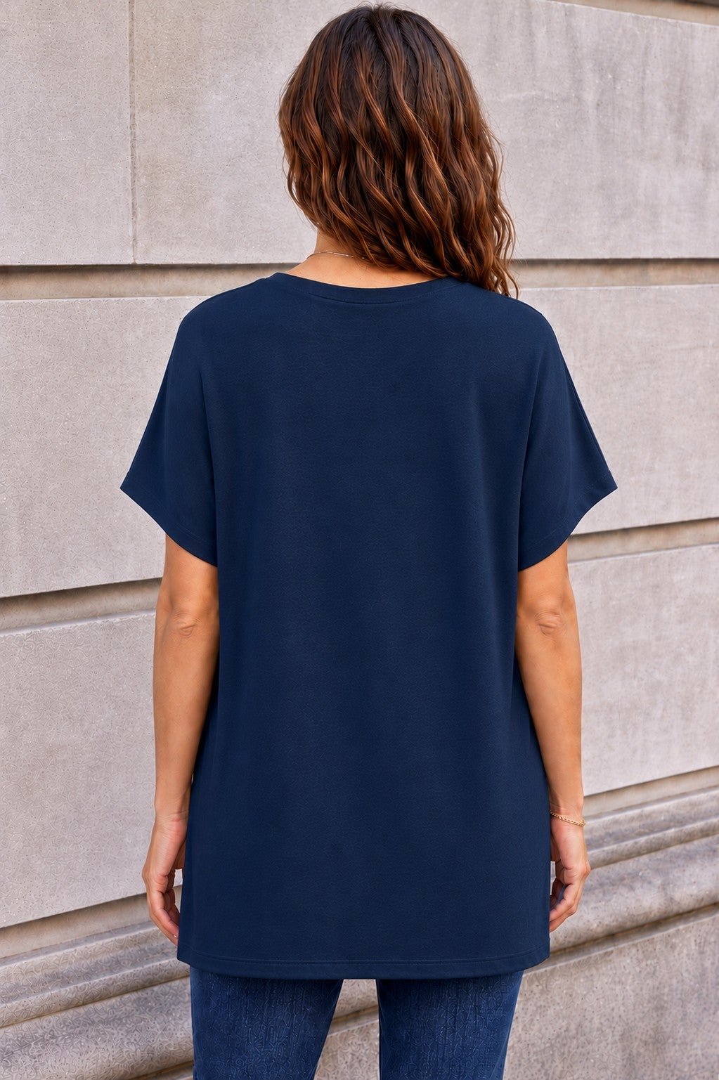 Stretch Jersey Knit V-Neck Oversized Tunic image number 1
