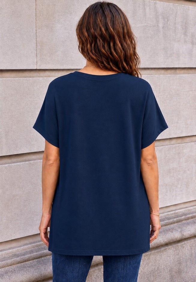 Stretch Jersey Knit V-Neck Oversized Tunic image number 1