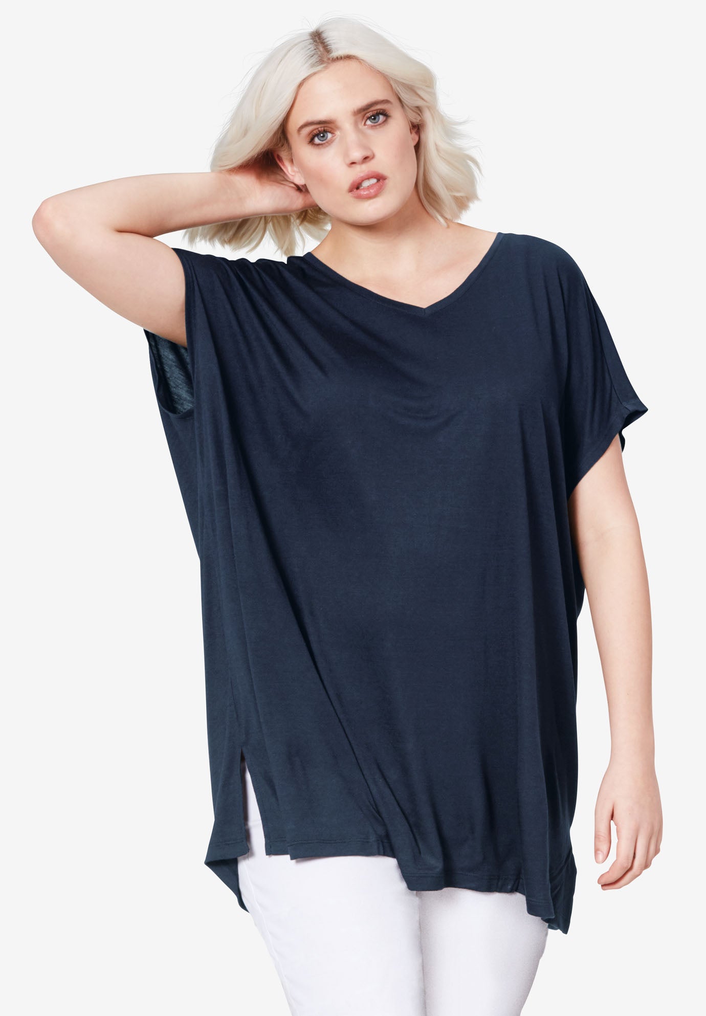 Stretch Knit Scoop Neck Oversized Tunic image number 0