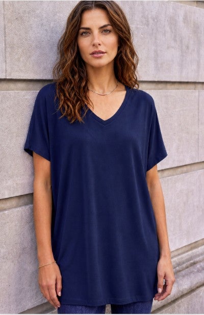 Stretch Jersey Knit V-Neck Oversized Tunic image number 0