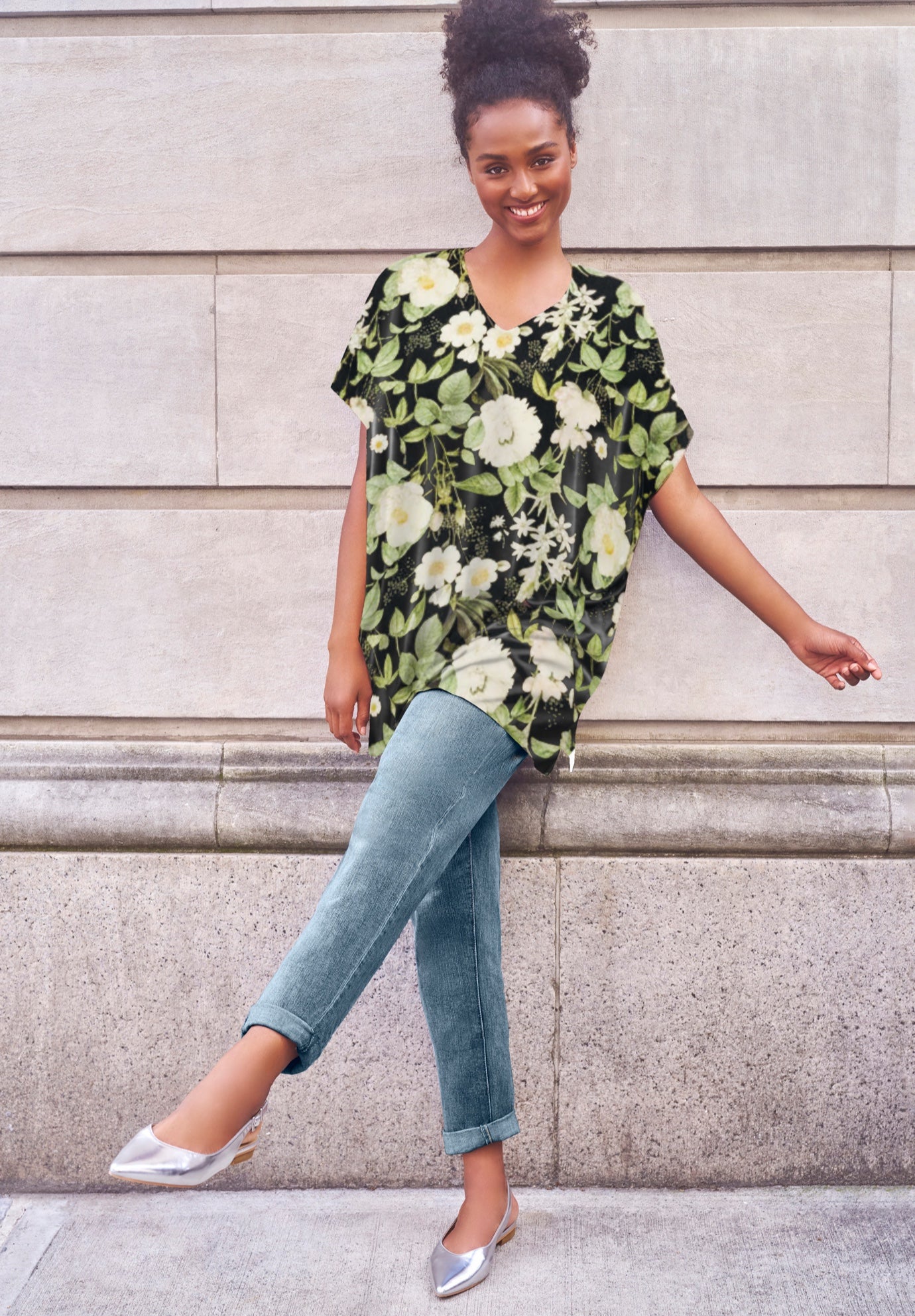 Stretch Knit Scoop Neck Oversized Tunic image number 0