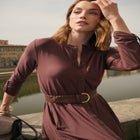 &frac34; Sleeve A-Line Shirt Dress image number null