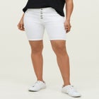 Mid-Rise Button-Front Stretch Denim Shorts image number null