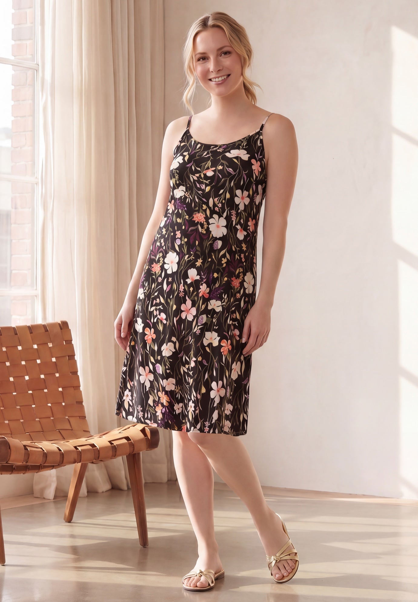 Stretch Jersey Knit A-Line Scoop Neck Tank Dress image number 0