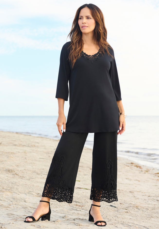 Wide Leg Ultrasmooth&reg; Fabric Lace Pant image number 1