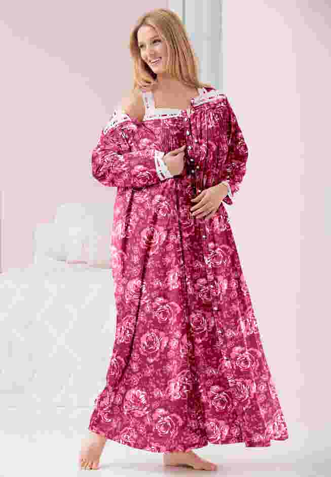 Long 2-Piece Cabbage-Rose Peignoir Set image number 2