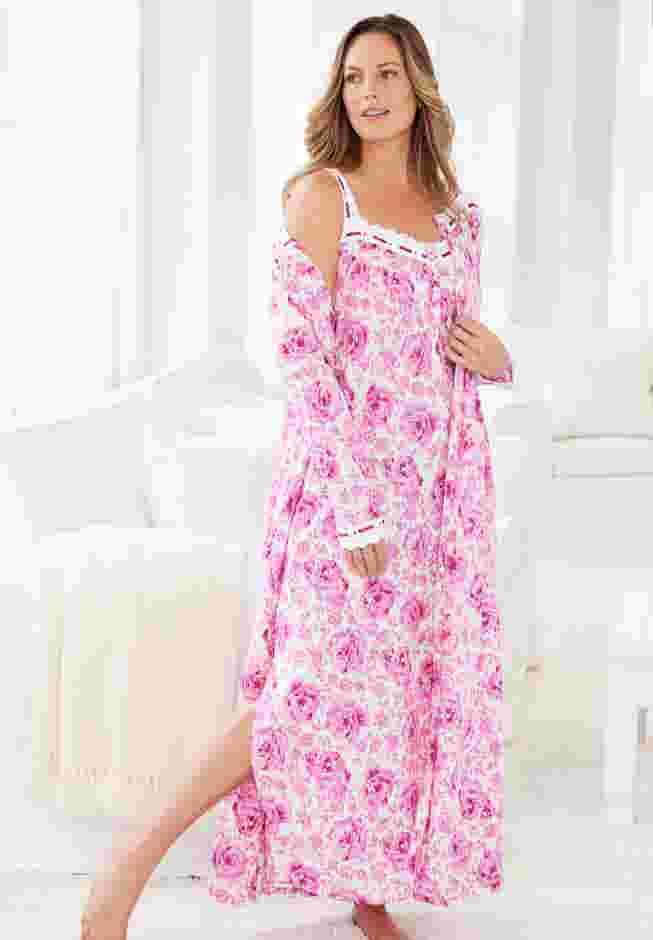Long 2-Piece Cabbage-Rose Peignoir Set image number 4