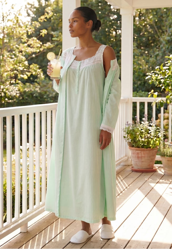 Long 2-Piece Cabbage-Rose Peignoir Set image number 6