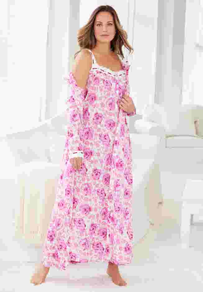 Long 2-Piece Cabbage-Rose Peignoir Set image number 0