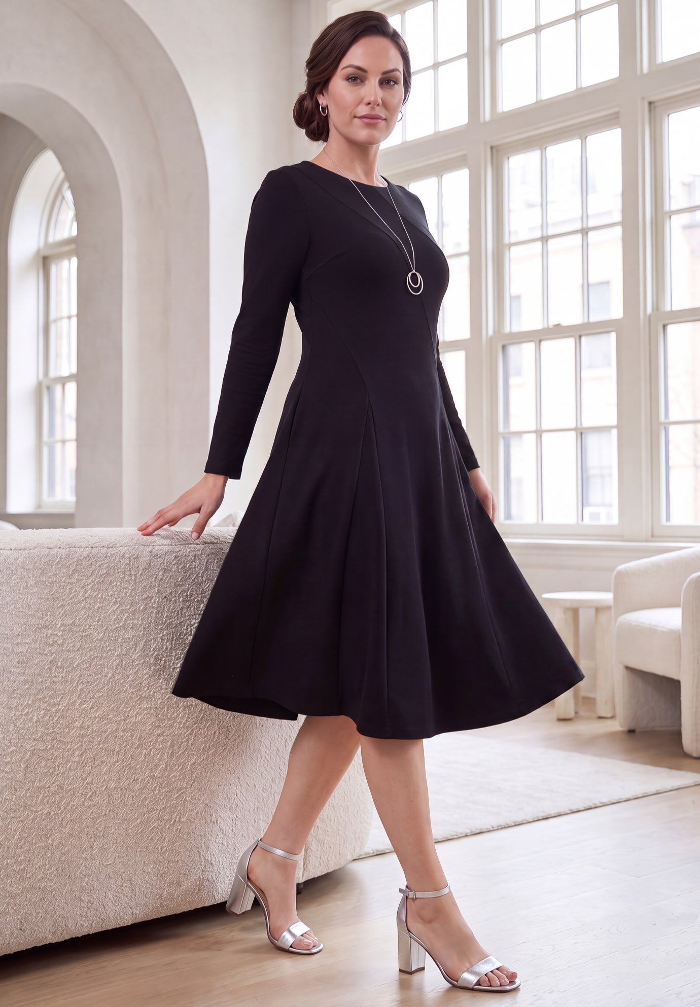 Long Sleeve Stretch Ponte Dress image number 2