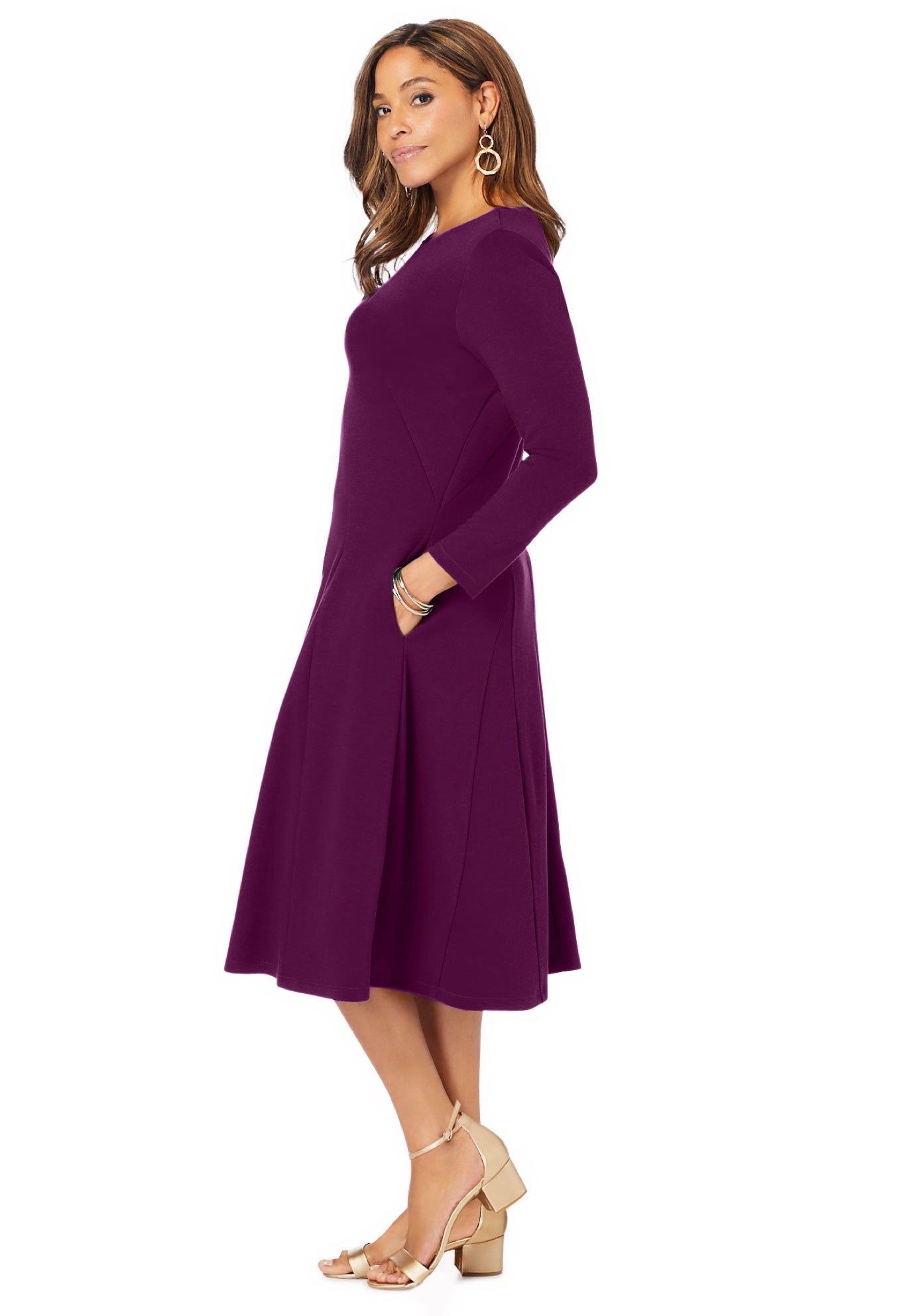 Long Sleeve Stretch Ponte Dress image number 2
