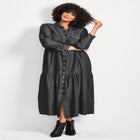 Denim Tiered Shirtdress image number null