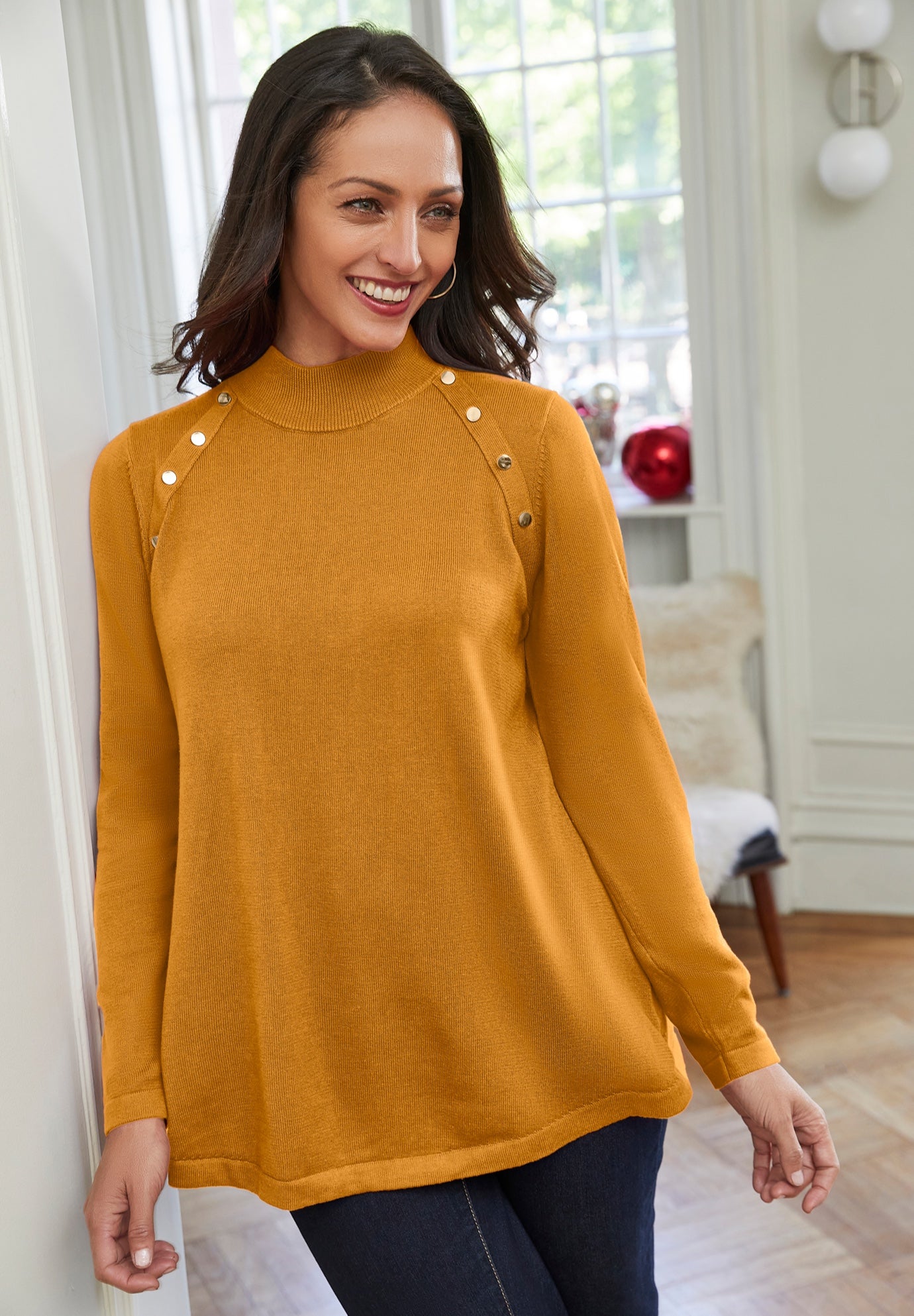 Gold Button Mockneck Sweater image number 3