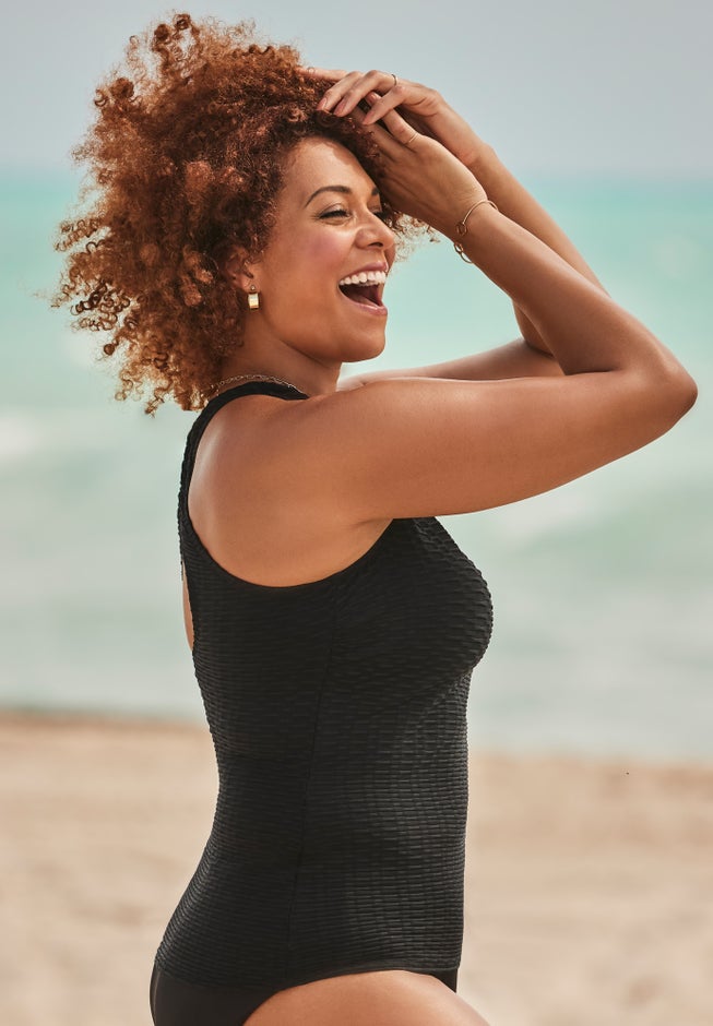 Textured Crossback Tankini Top image number null