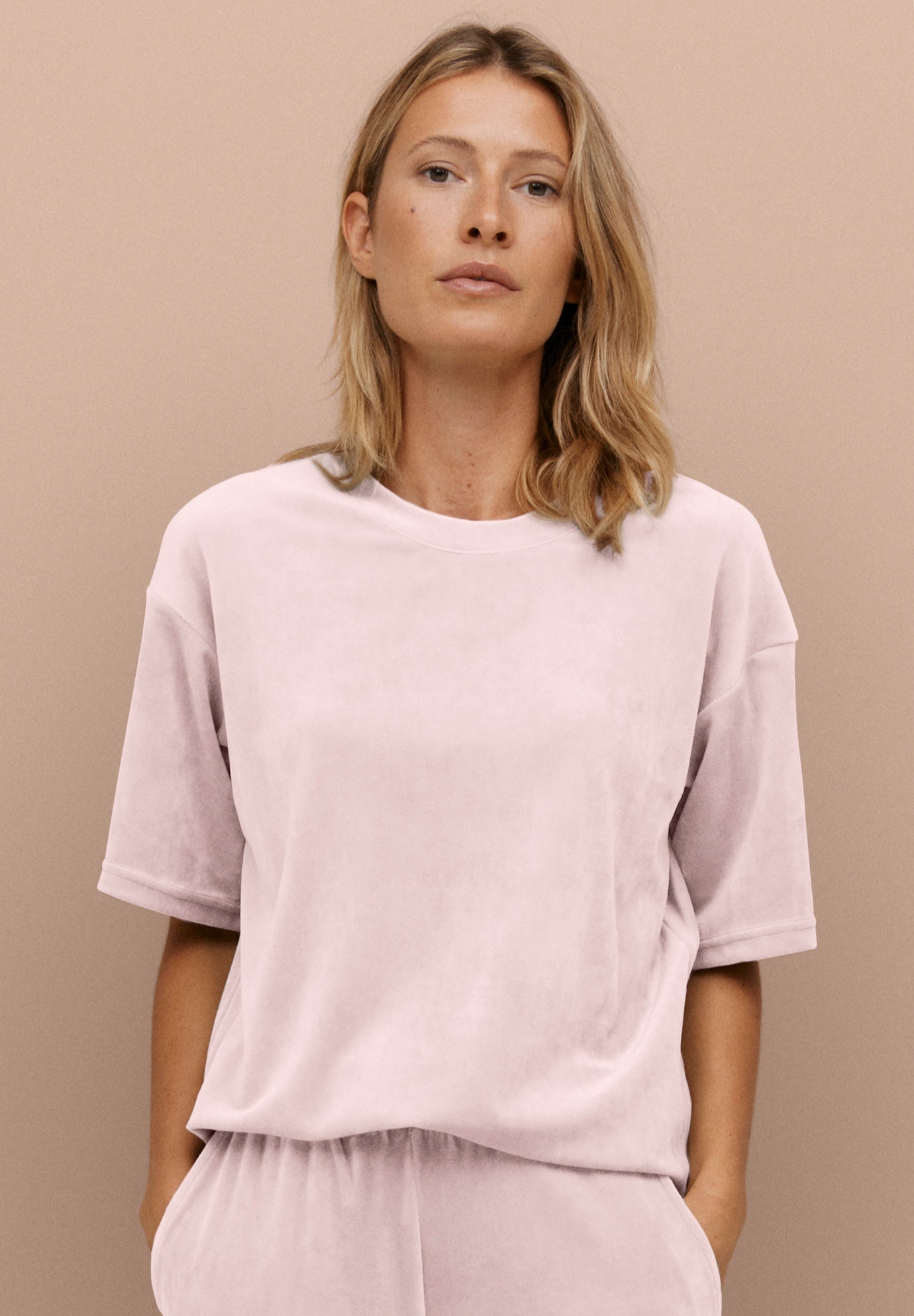 Stretch Velour Boat Neck Short Sleeve Tee image number 0