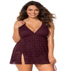 Crochet Side Slit V-Neck Swimdress image number null