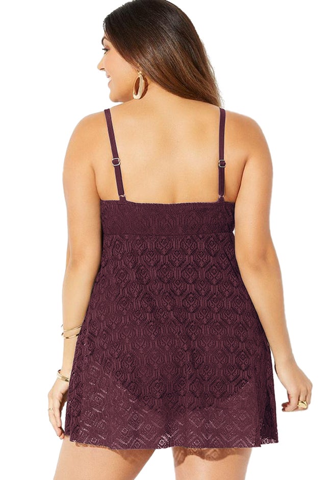 Crochet Side Slit V-Neck Swimdress image number 1