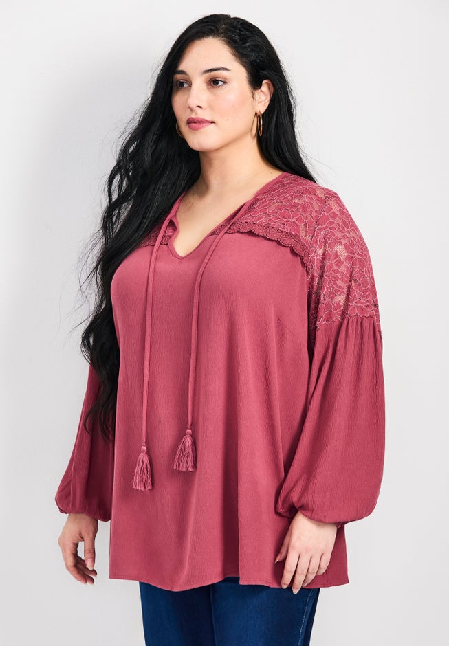 Marcie Lace Yoke Long Sleeve Top image number 2