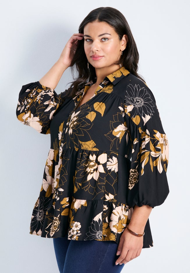 Flora Blouson Tiered Tunic image number 2