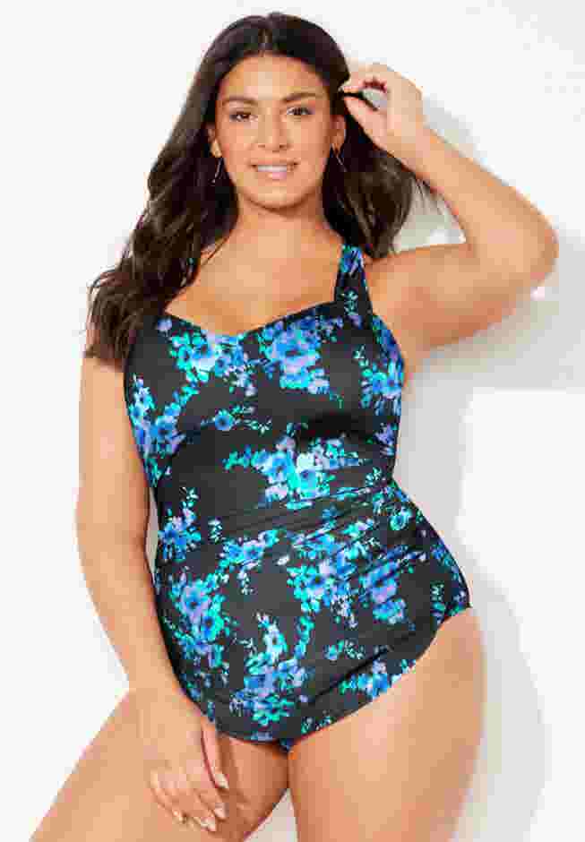 Chlorine Resistant H-Back Sarong Front One Piece Swimsuit image number 0