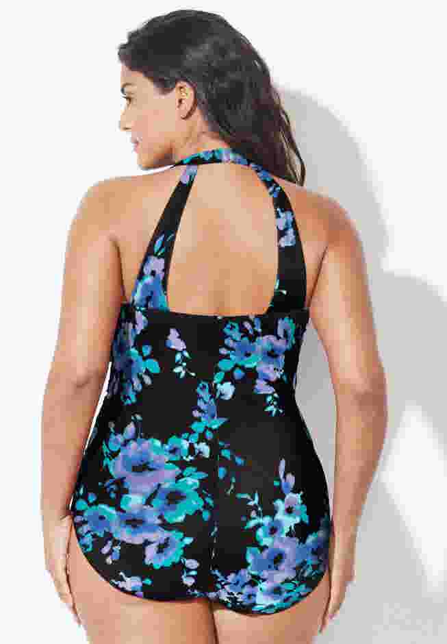 Chlorine Resistant H-Back Sarong Front One Piece Swimsuit image number 1
