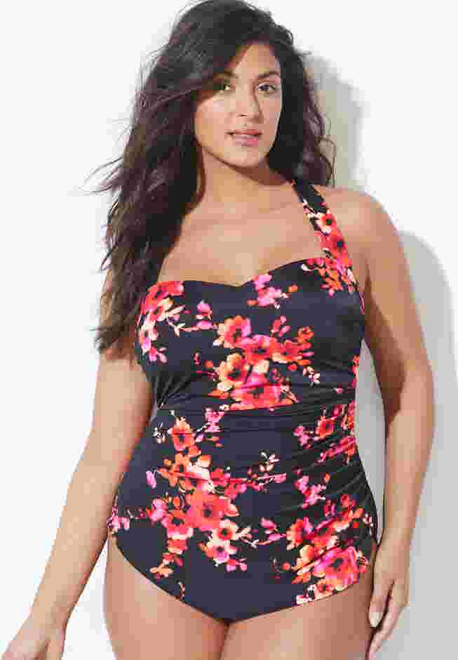 Chlorine Resistant H-Back Sarong Front One Piece Swimsuit image number 0