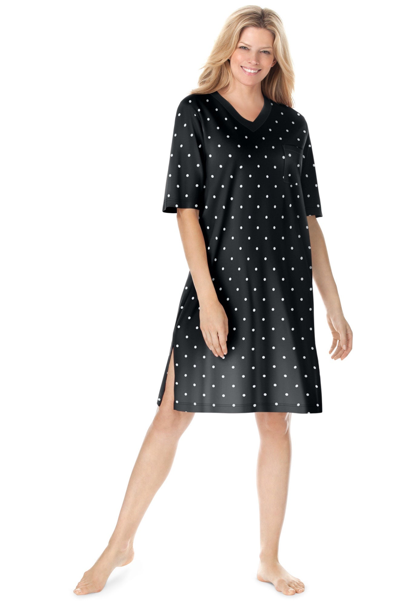 V-Neck Short Sleeve Knee-Length Cotton Sleepshirt image number 0