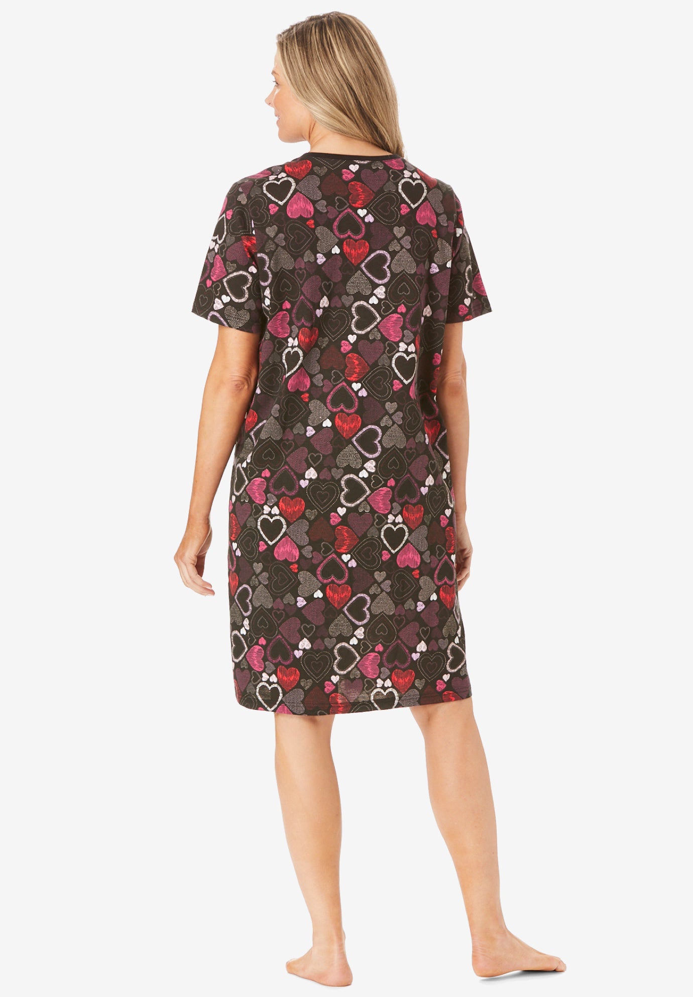 V-Neck Short Sleeve Knee-Length Cotton Sleepshirt image number 1