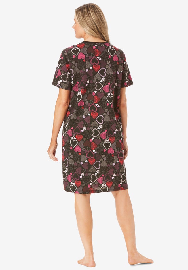 V-Neck Short Sleeve Knee-Length Cotton Sleepshirt image number 1