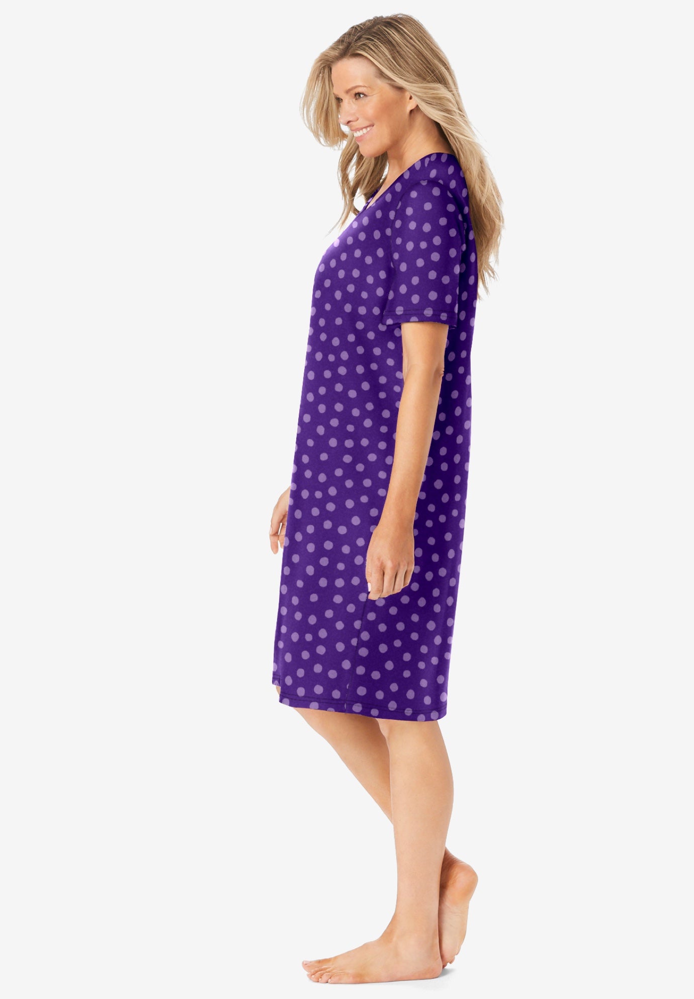 V-Neck Short Sleeve Knee-Length Cotton Sleepshirt image number 2