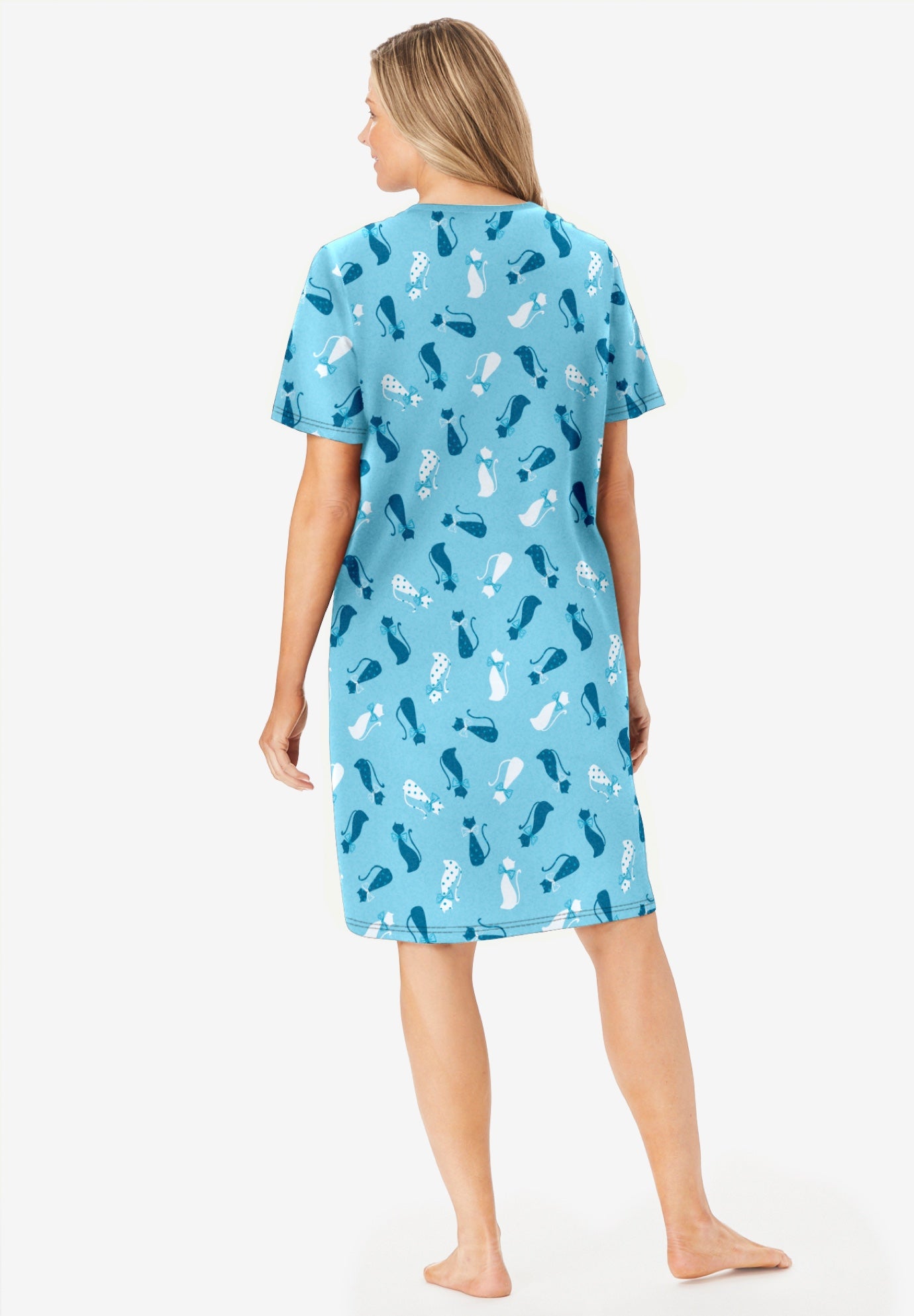 V-Neck Short Sleeve Knee-Length Cotton Sleepshirt image number 1
