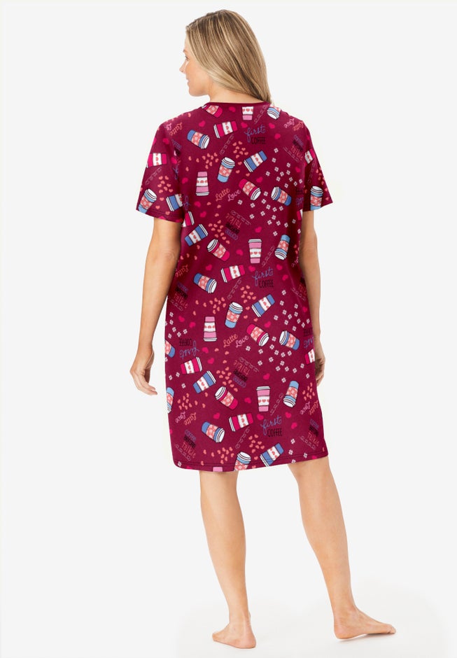 V-Neck Short Sleeve Knee-Length Cotton Sleepshirt image number 1