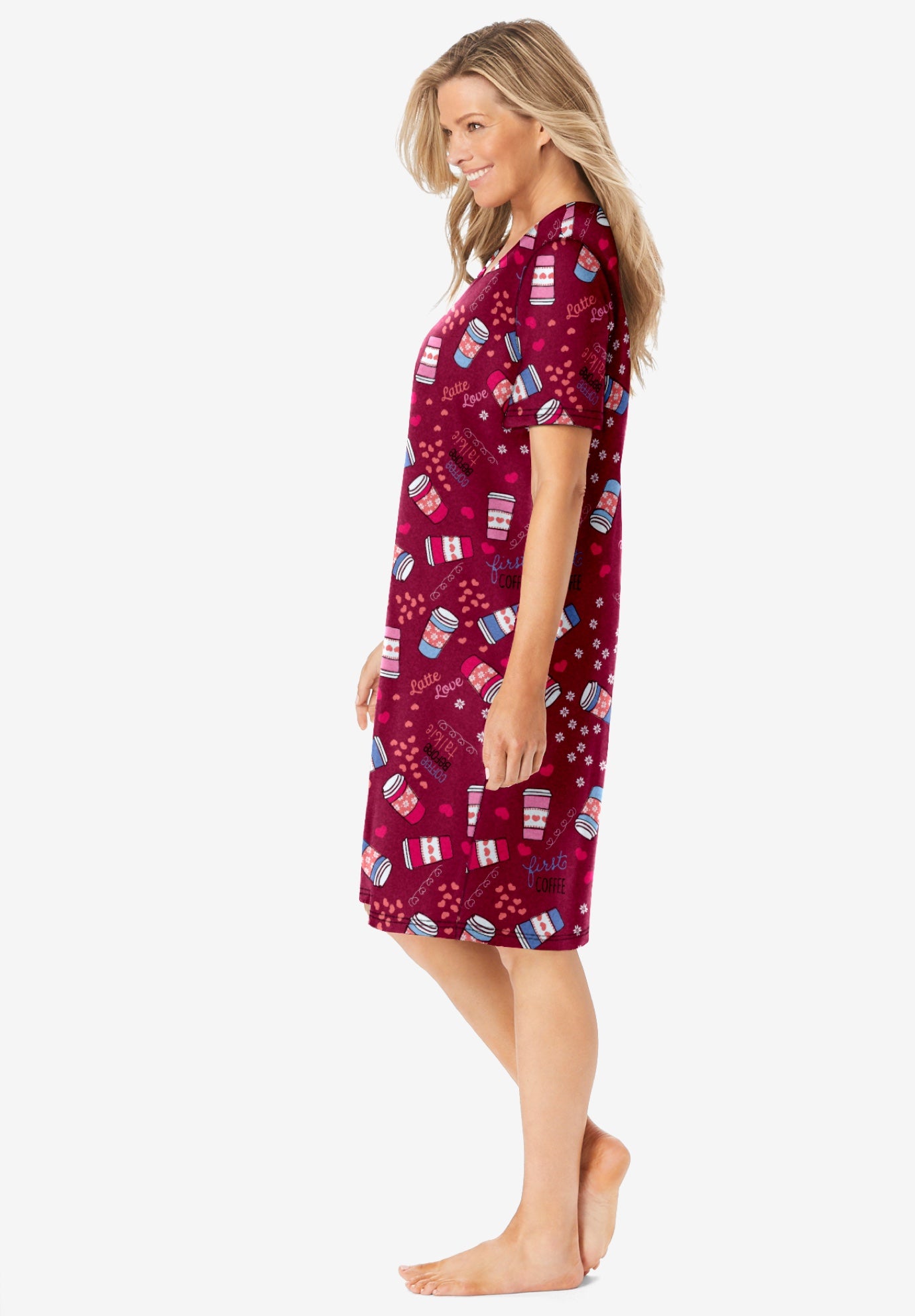 V-Neck Short Sleeve Knee-Length Cotton Sleepshirt image number 2