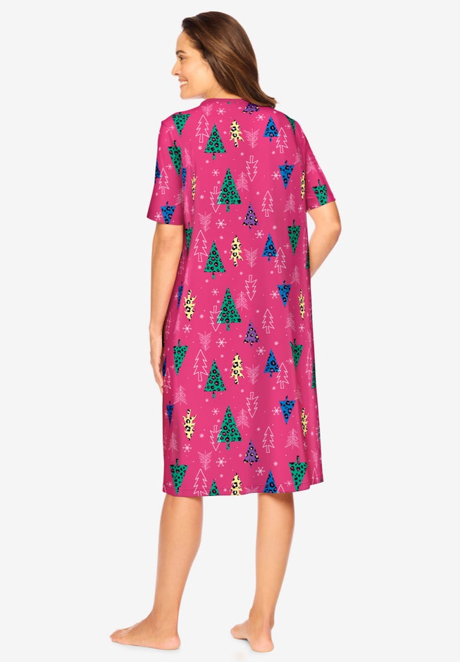 V-Neck Short Sleeve Knee-Length Cotton Sleepshirt image number 1