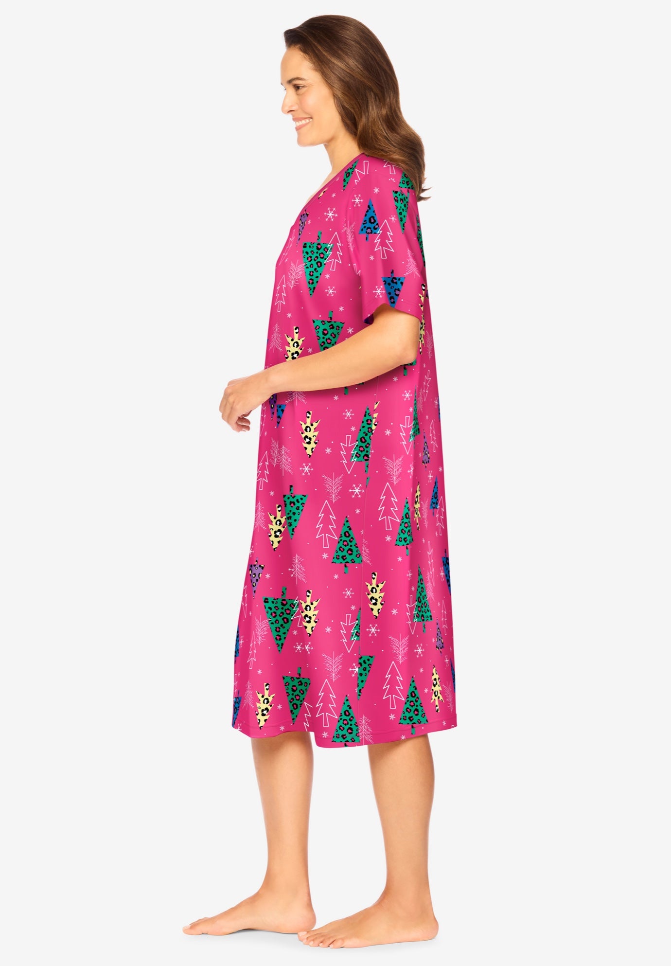 V-Neck Short Sleeve Knee-Length Cotton Sleepshirt image number 2
